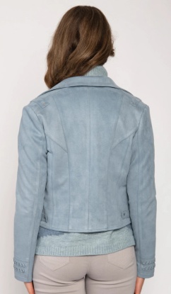 Jessica Graaf Light Blue Faux Suede Effect Biker Jacket